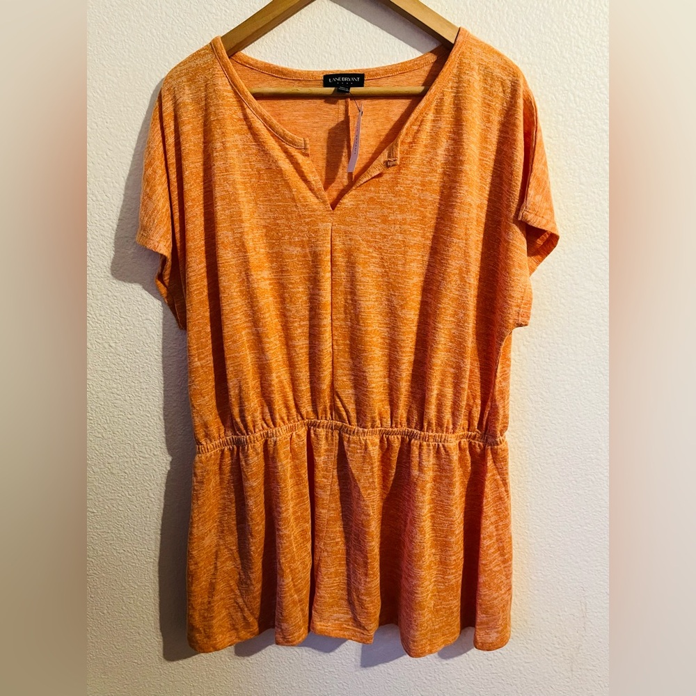 Lane Bryant Peplum Tunic Top Long Heather Orange V Neck 2X